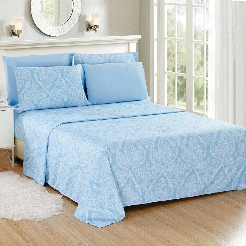 Luxury 6 Piece Bed Sheet Set 1800 Count Paisley Twin XL Blue