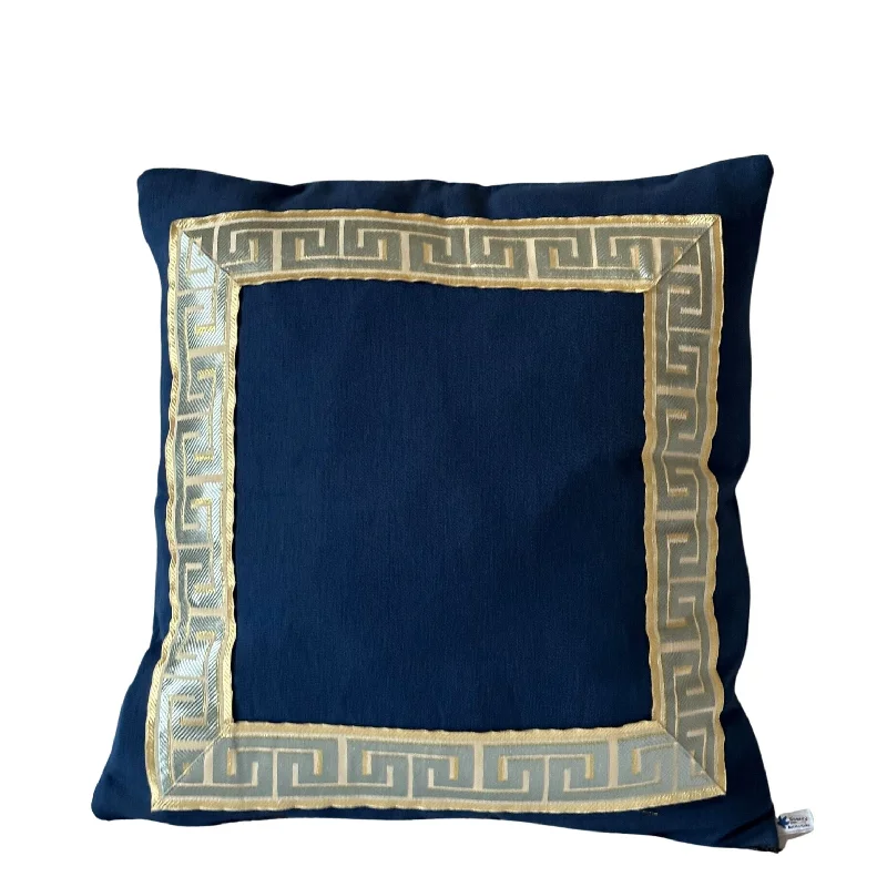 Navy Greek Key Pillow Case, Greek Key Euro Shams, Gold Navy Decorative Pillow