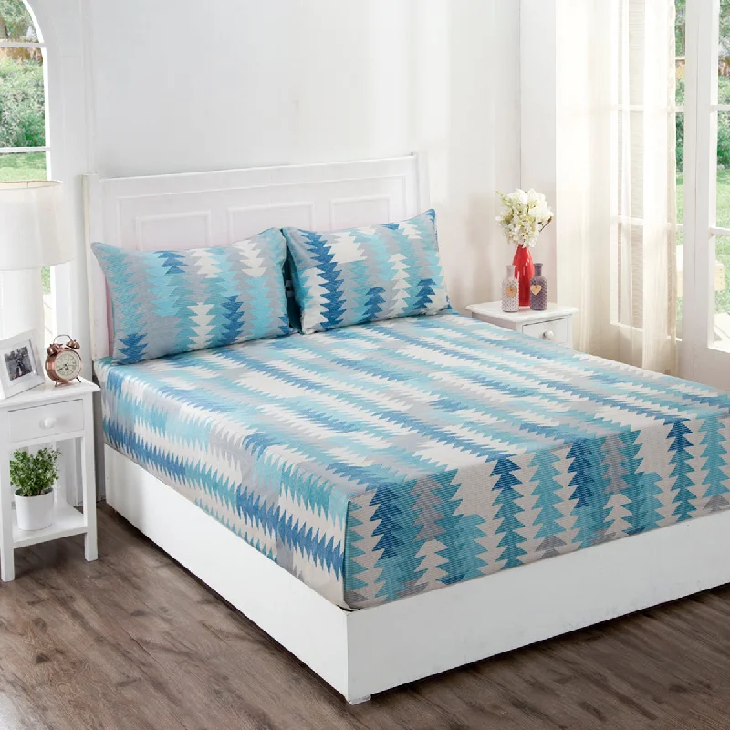 Co-Exist Pinon Printed 100% Cotton Blue Soft Bed Sheet