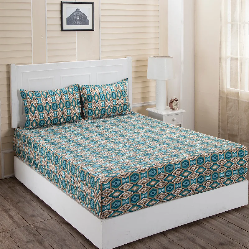 Donatella Aztec Printed 100% Cotton Blue Bed Sheet