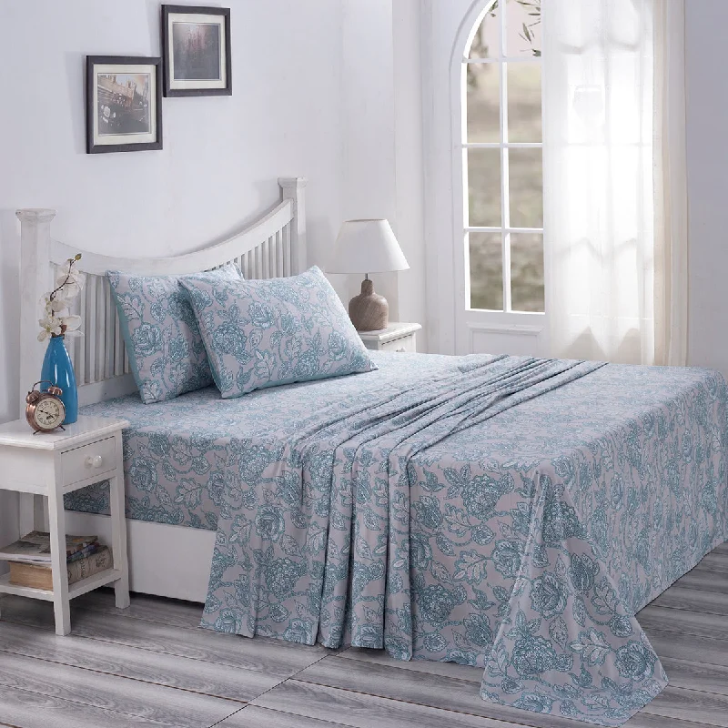 PBS Nomad Scuplt Orlean Printed 100% Cotton Blue Soft Bed Sheet