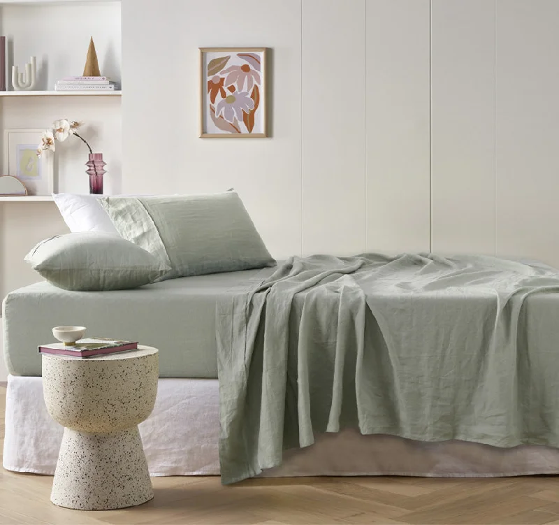 Stonewashed French Linen Mega Sheet Set Range Sage