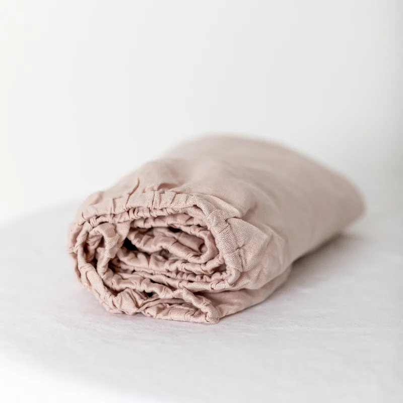 Blush Pink Linen Cot Flat Sheet