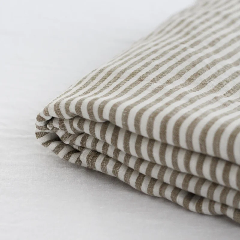 Olive Stripes Linen Flat Sheet