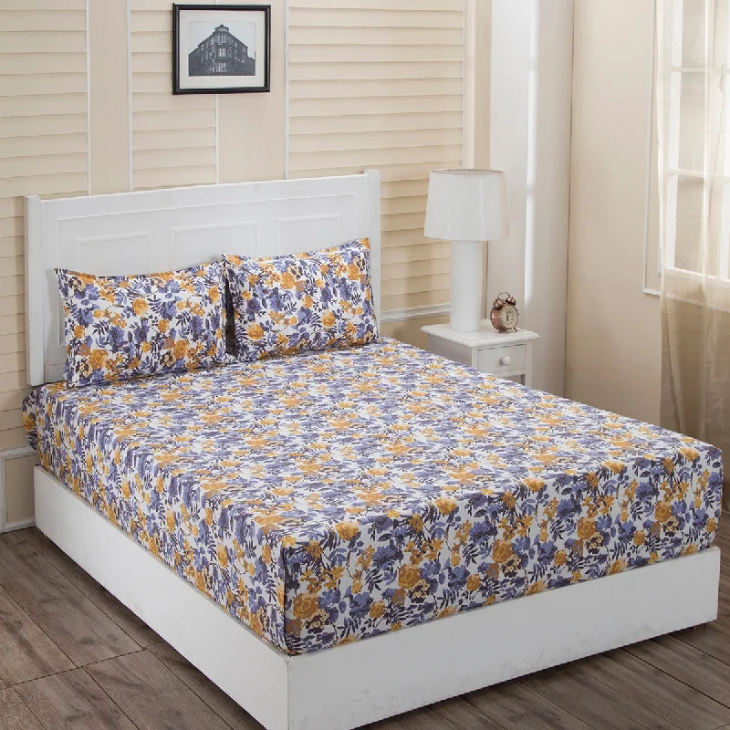 Donatella Alyssa Printed 144 TC 100% Cotton Yellow Bed Sheet