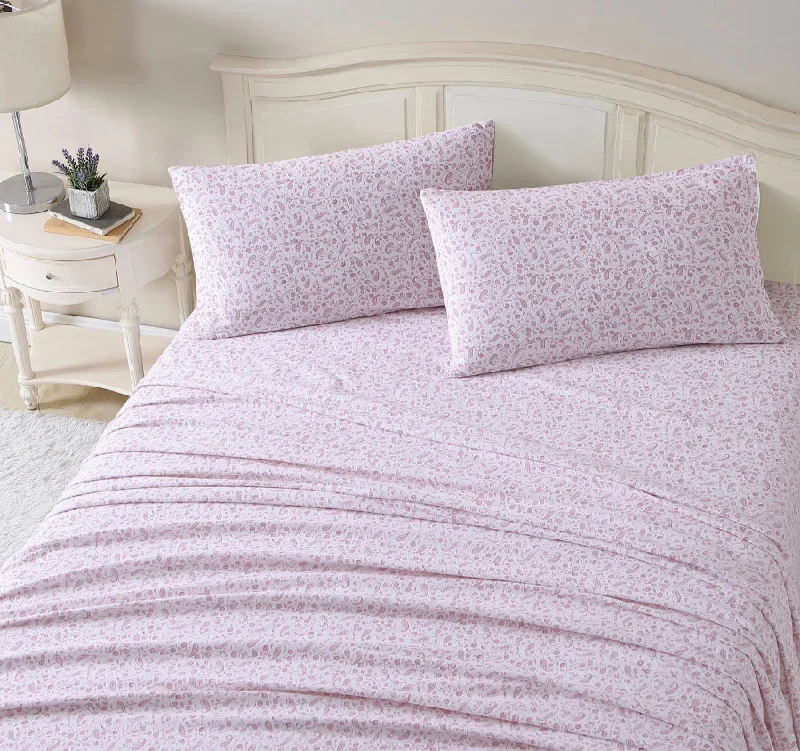 Paisley Printed Flannelette Cotton Sheet Set Range Rose