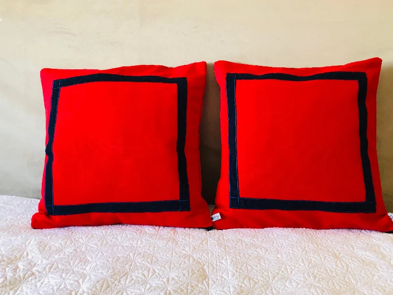 Red Blue Trim Pillows, Sofa Throw Pillows, Red Throw Pillows, 18x18