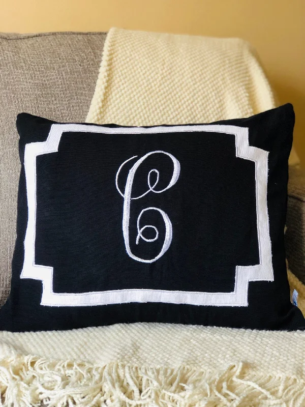 Monogram Black Decorative Throw Pillows,  Personalized Sofa Throw Pillows