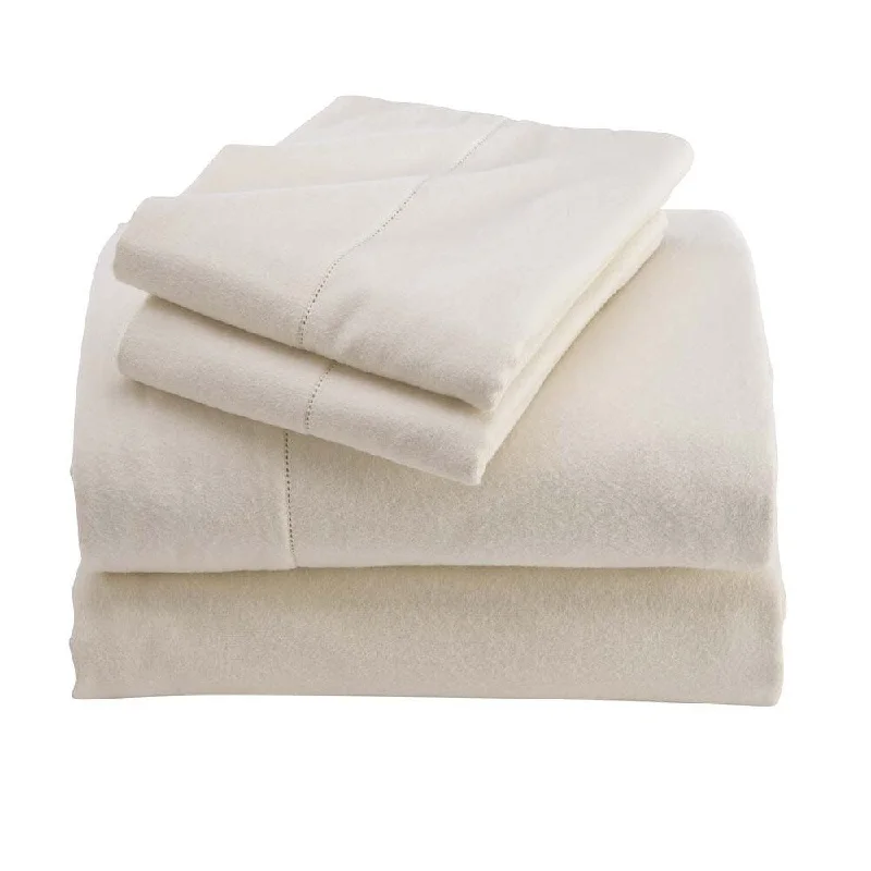 Twin Signature Flannel Hemstitch Sheet Set - Natural