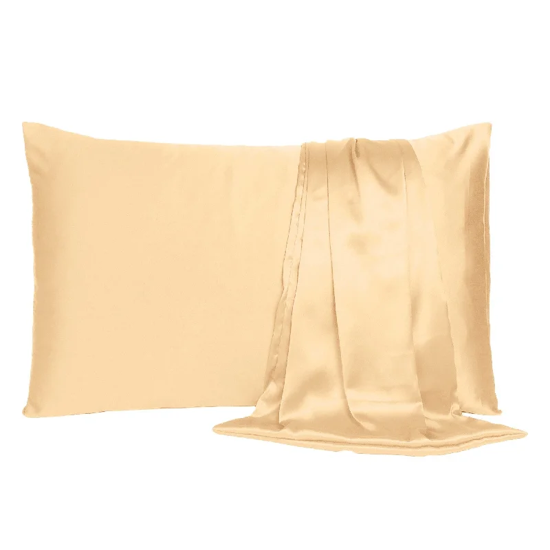 HomeRoots Pale Peach Dreamy Set Of 2 Silky Satin Queen Pillowcases