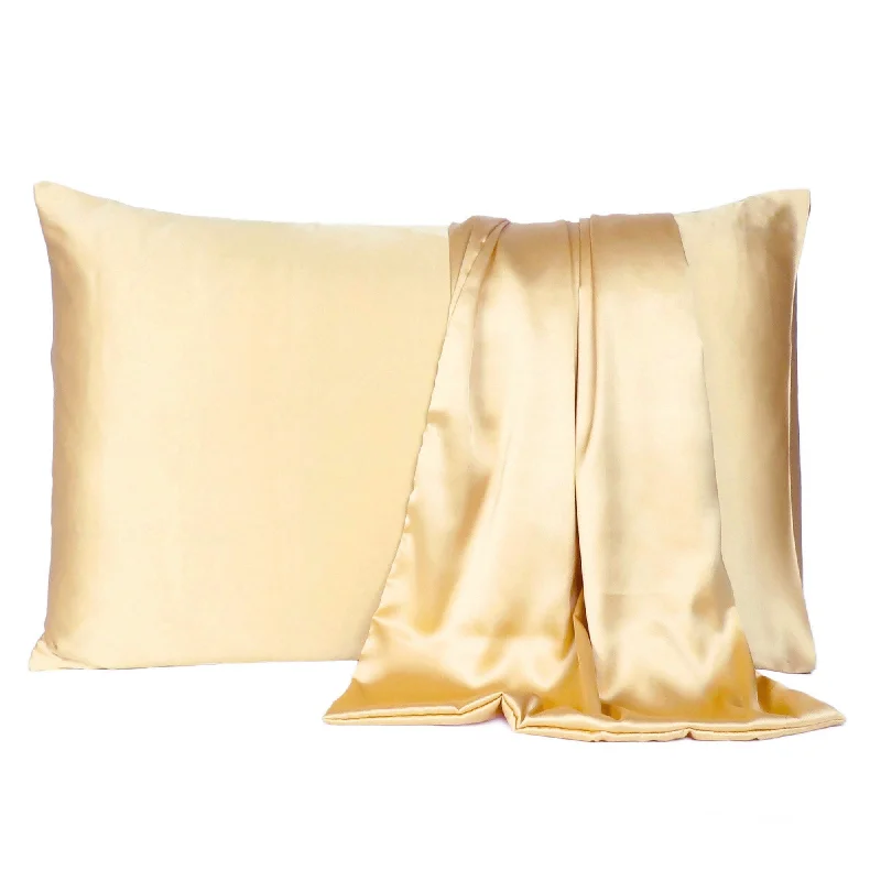 HomeRoots Pale Yellow Dreamy Set Of 2 Silky Satin Queen Pillowcases