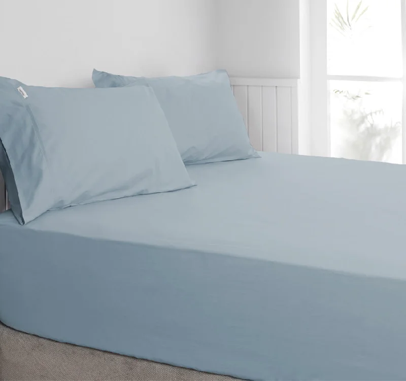 Tuscan Collection Cotton Percale Fitted Sheet Combo Set Range Faded Denim