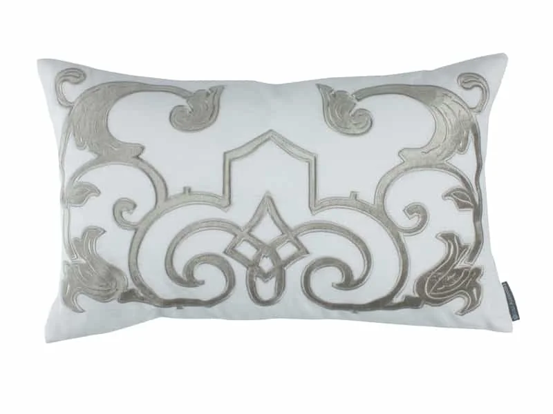 Mozart White & Ice Silver Lumbar Pillow by Lili Alessandra