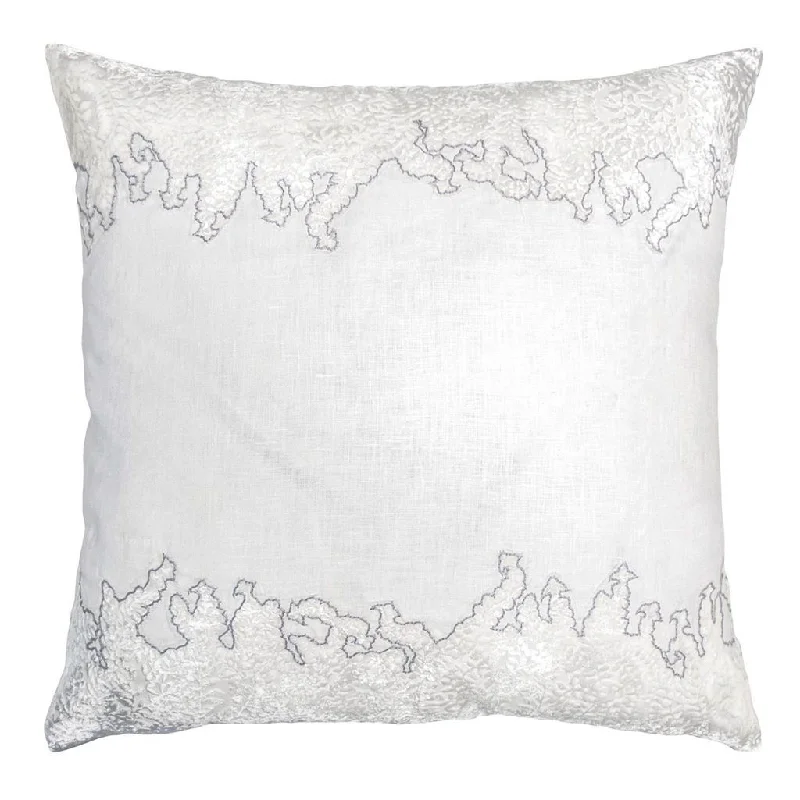 Ferns White & Grey Velvet Appliqué Decorative Pillow