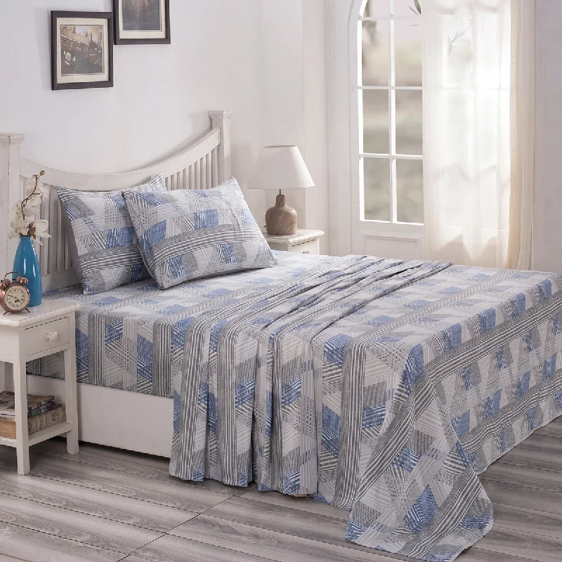 PBS Nomad Scuplt Maximus Printed 100% Cotton Blue Soft Bed Sheet