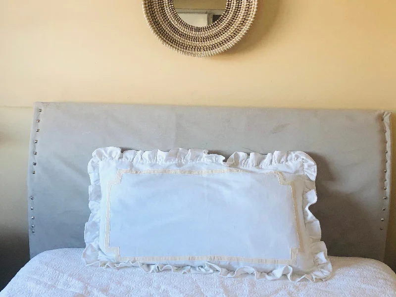 Vintage White Lumbar Ruffle Pillow Covers, Ruffle Lumbar Monogram Throw Pillow Covers