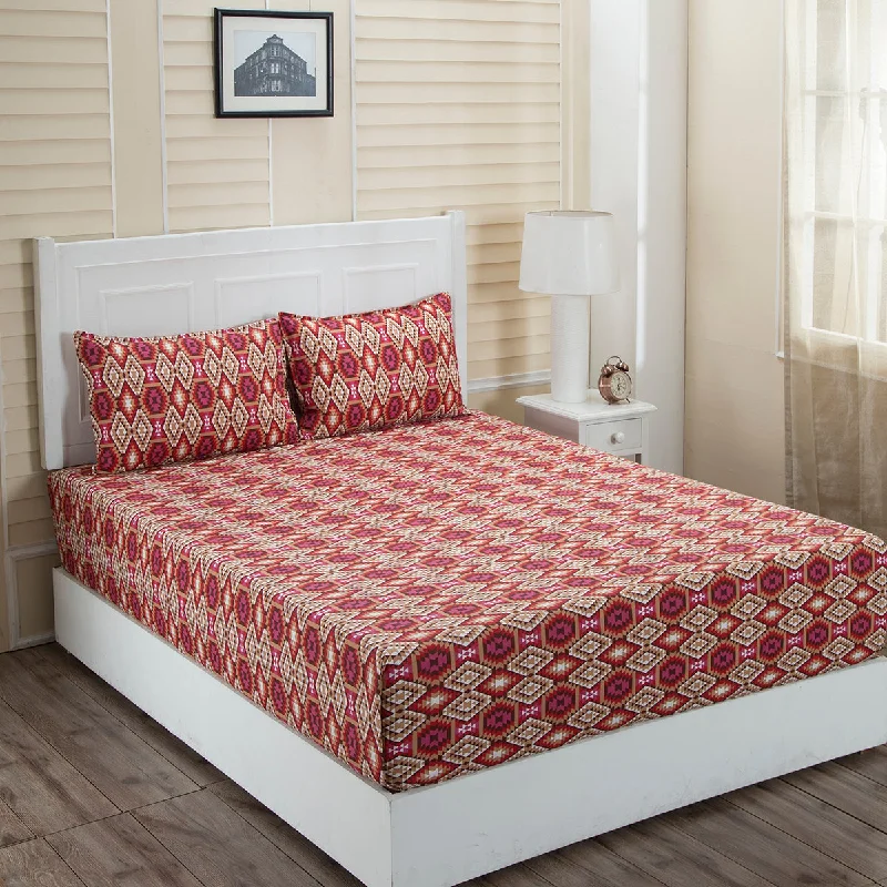 Donatella Aztec Printed 144 TC 100% Cotton Red Bed Sheet