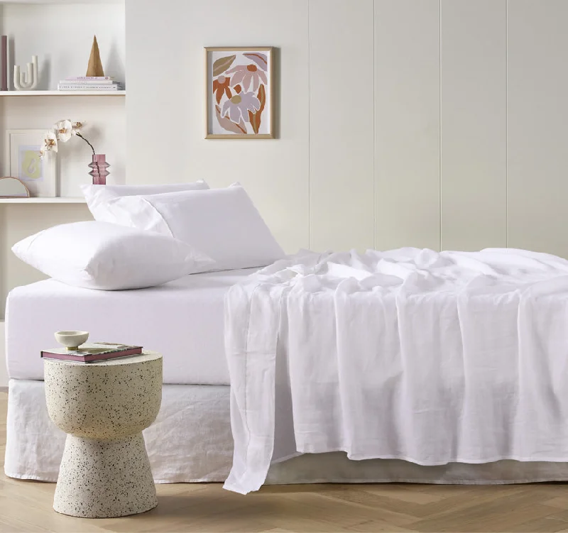 Stonewashed French Linen Mega Sheet Set Range White