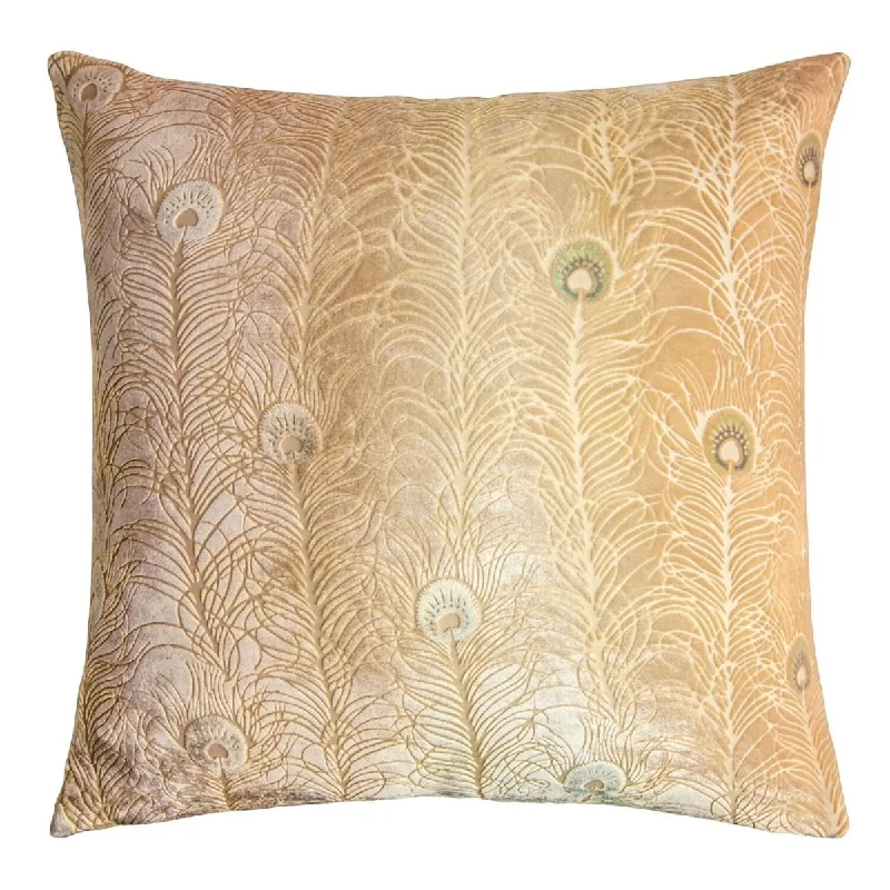 Gold Beige Peacock Feather Pillow by Kevin O'Brien Studio