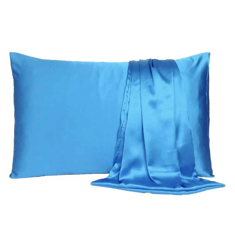 HomeRoots Bright Blue Dreamy Set Of 2 Silky Satin Queen Pillowcases