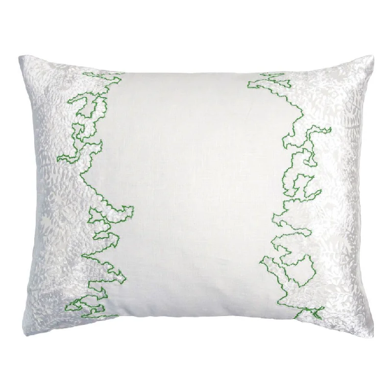 White & Grass Ferns Embroidered Velvet Appliqué Pillow