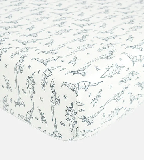 Bamboo Crib Sheets - Dino Dreamy White