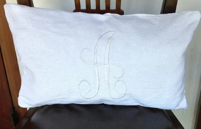 Monogram Lumbar White Pillows. Personalized Small Pillow