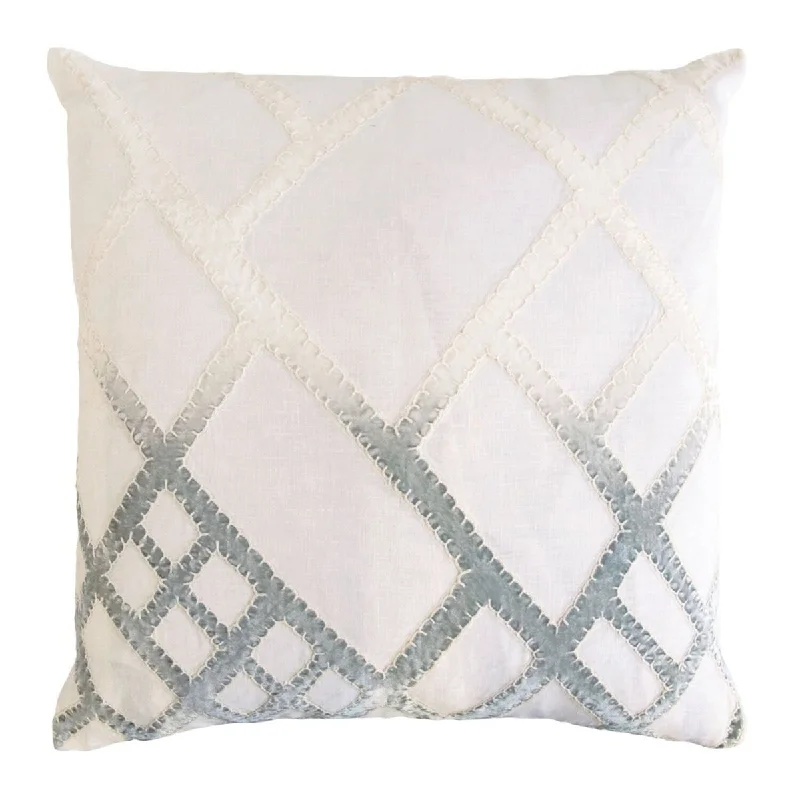 Sage & White Net Velvet Appliqué Pillow