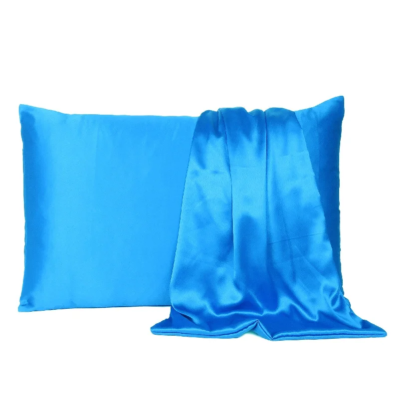 HomeRoots Blue Dreamy Set Of 2 Silky Satin Queen Pillowcases