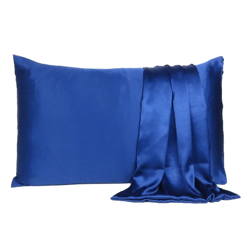 HomeRoots Navy Blue Dreamy Set Of 2 Silky Satin Queen Pillowcases