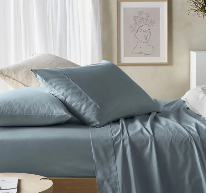 Eucalyptus Cotton Sheet Set Range Mirage Blue