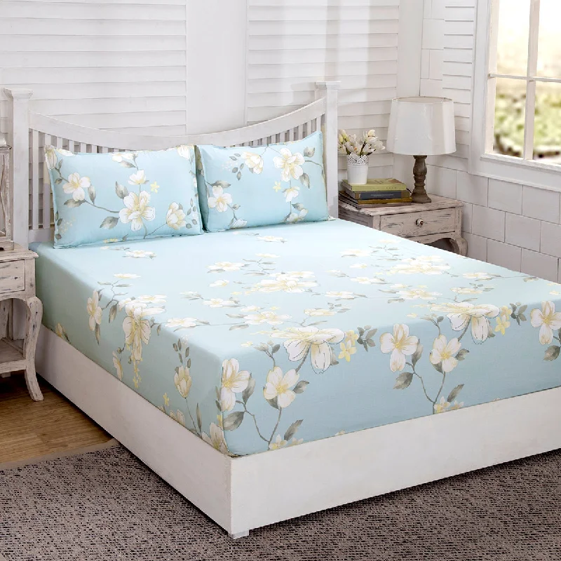 Essence Brielle Printed 200 TC 100% Cotton Blue Bed Sheet