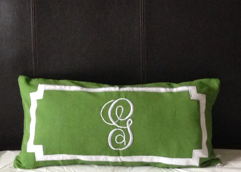 Personalized Monogram Case, Monogram Lumbar Pillows, 12"x24", Sofa Green Bed Decor