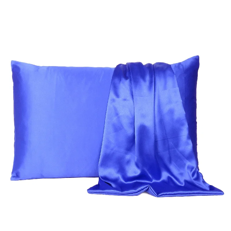 HomeRoots Royal Blue Dreamy Set Of 2 Silky Satin Queen Pillowcases