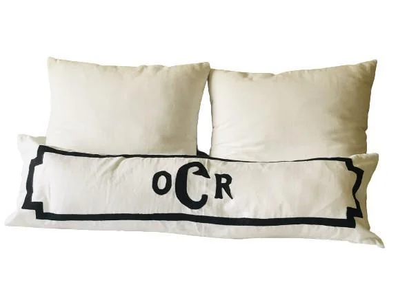 White Rectangle Long White Monogrammed Pillow Covers