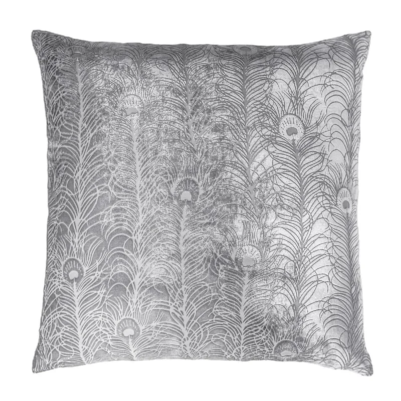 Silver Gray Peacock Feather Pillow by Kevin O'Brien Studio