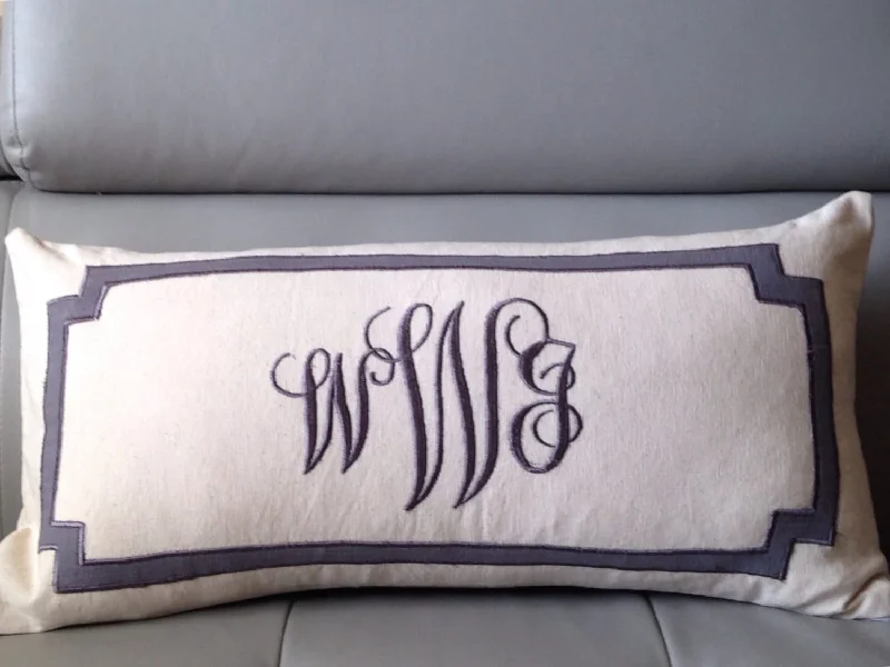 Monogram Ivory Long  Pillows, Monogram Bedroom Decor