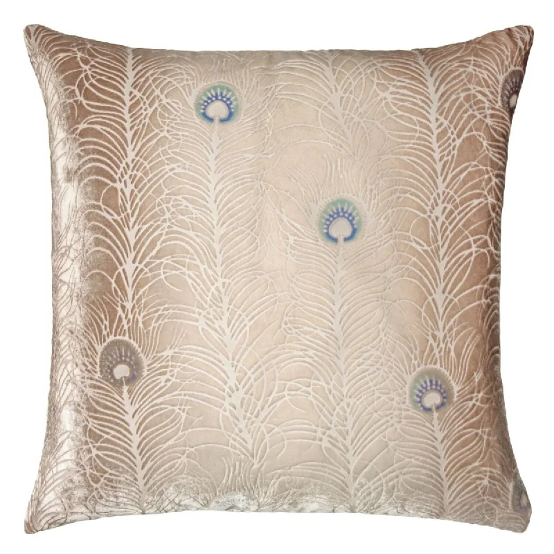 Latte Peacock Feather Pillow by Kevin O'Brien Studio