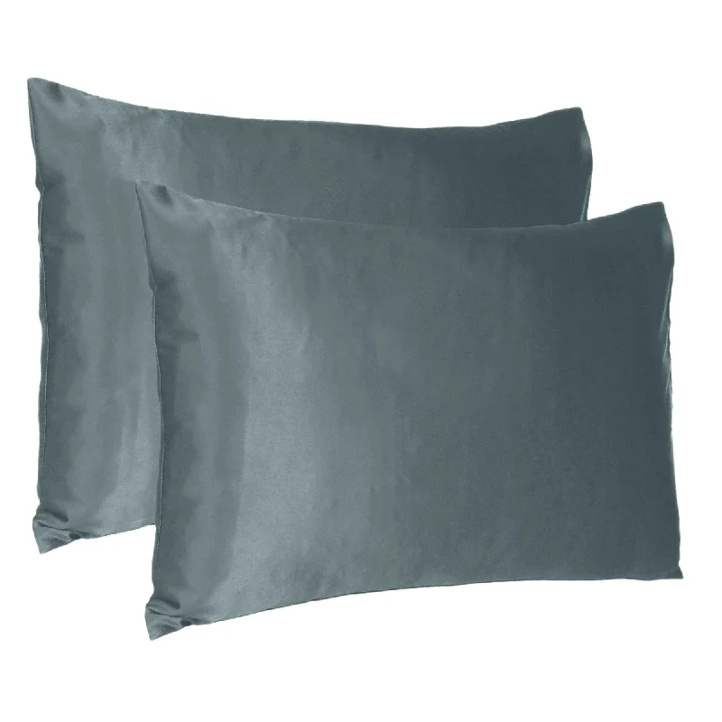 HomeRoots Gray Dreamy Set Of 2 Silky Satin Queen Pillowcases