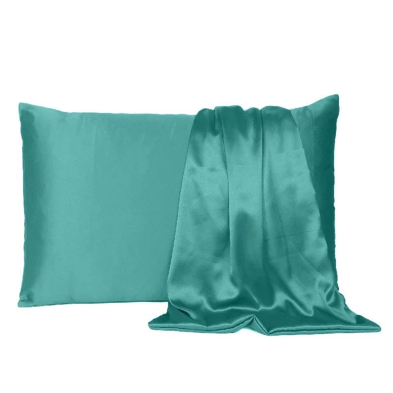 HomeRoots Teal Dreamy Set Of 2 Silky Satin Queen Pillowcases