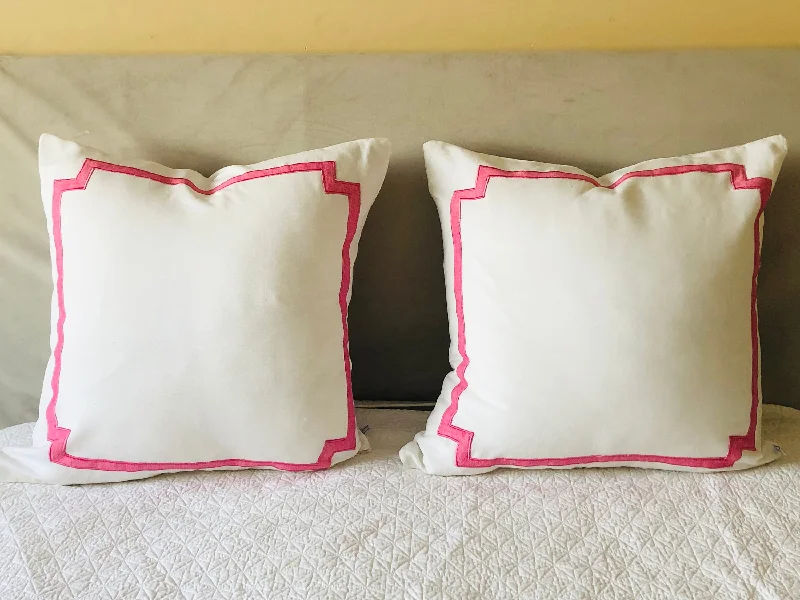 Pink White Trim Euro Shams, Modern Decorative Pillow Cases, Baby Pink Euro Shams