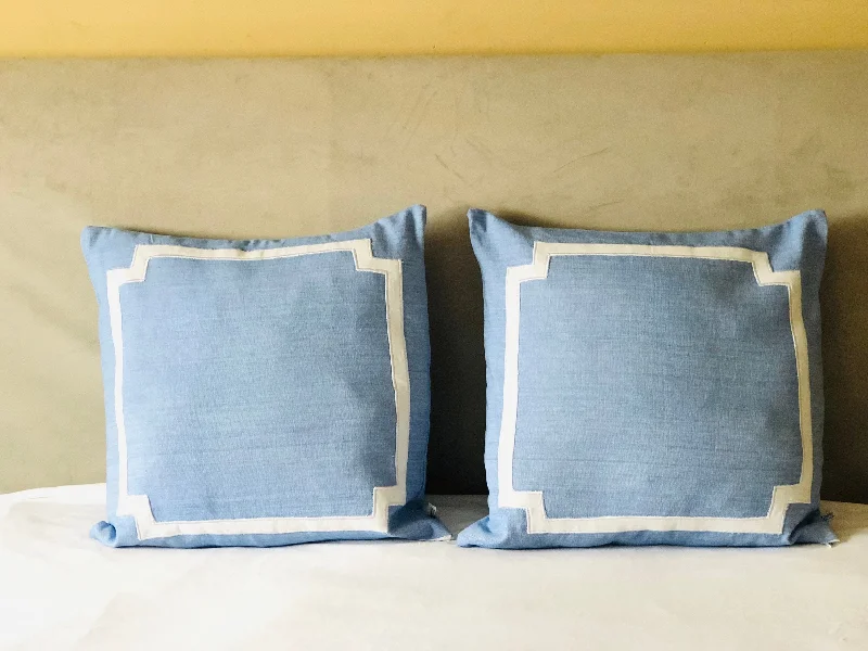 Blue White Euro Pillows, Designer Bedroom Decor by Snazzy Living