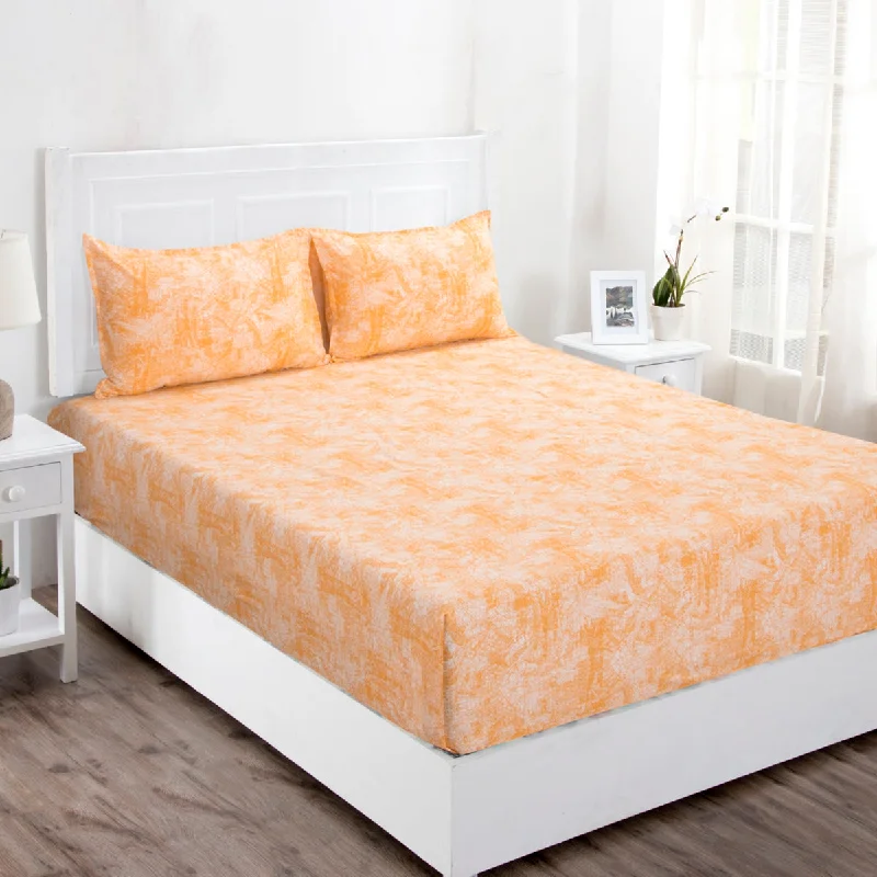 Zephyr Circumvent Printed 144 TC 100% Cotton Orange Bed Sheet