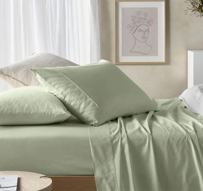 Eucalyptus Cotton Sheet Set Range Fog Green