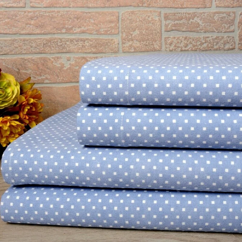 100% Cotton Printed Flannel Soft Deep Pocket Twin Blue Dots