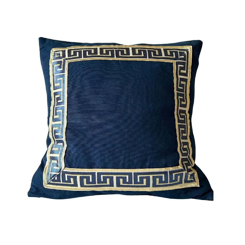 Navy Blue Greek Key Throw Pillow Covers, Greek Key Geometric Trim  Modern Euro shams,