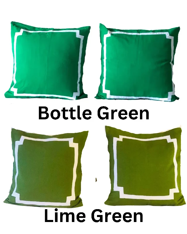 Lime Green Trim Pillows, Green Cotton Bedding, Designer Cushion Covers by Snazzy Living