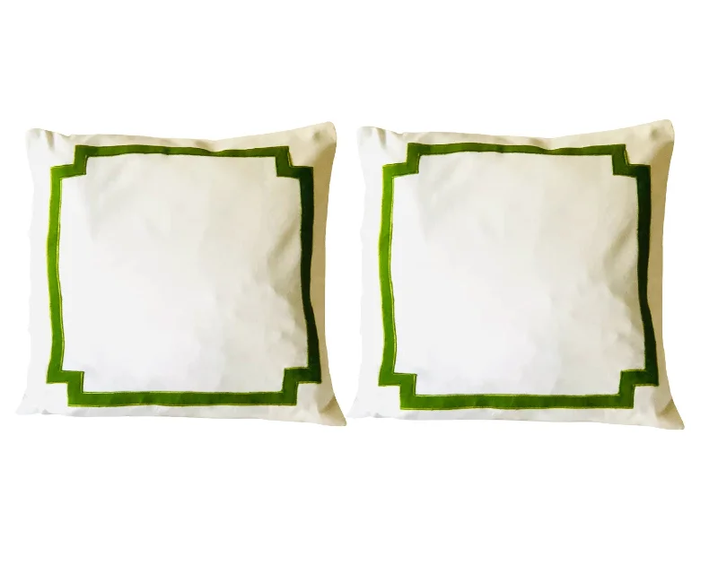 Green Throw Pillows, Green Cotton Bedding, Trim Cushion Covers by Snazzy Living