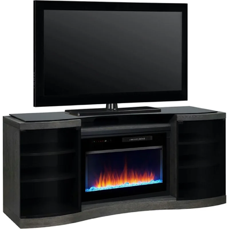 Acton Console with Fireplace - Silver Charcoal