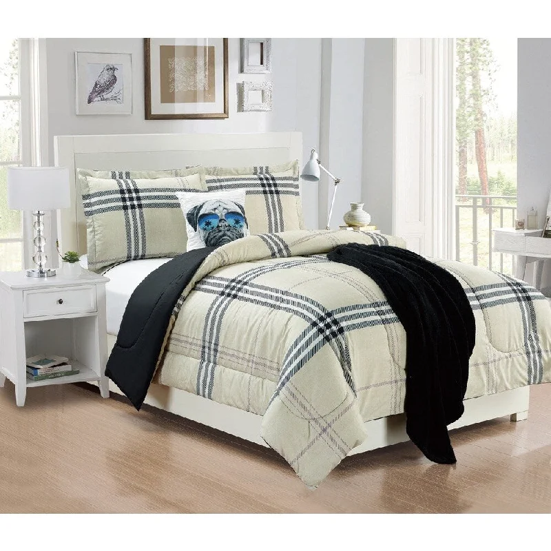 Artistic Linen Bruno Plaid 5-Piece Comforter Set - Beige